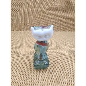 VTG Summit Marble Art Glass Handmade Kitty Cat Kitten Figurine‎ Applied Face 4"